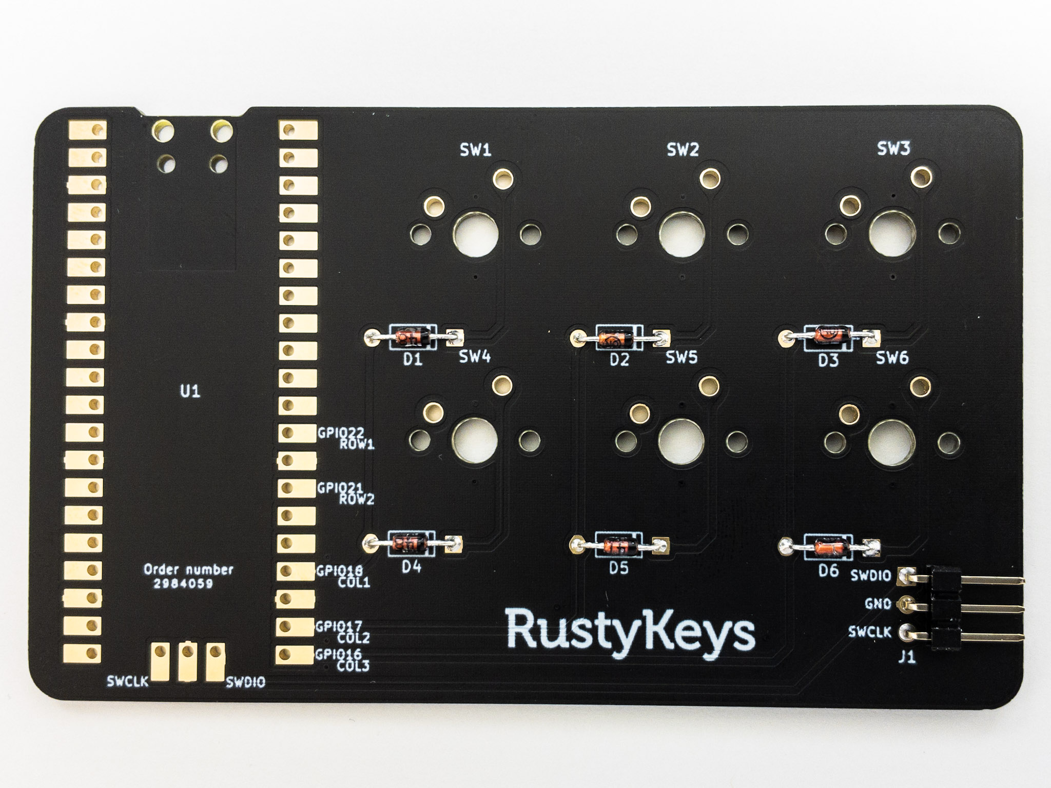 L字ピンヘッダ(3ピン)取り付け後(表面)